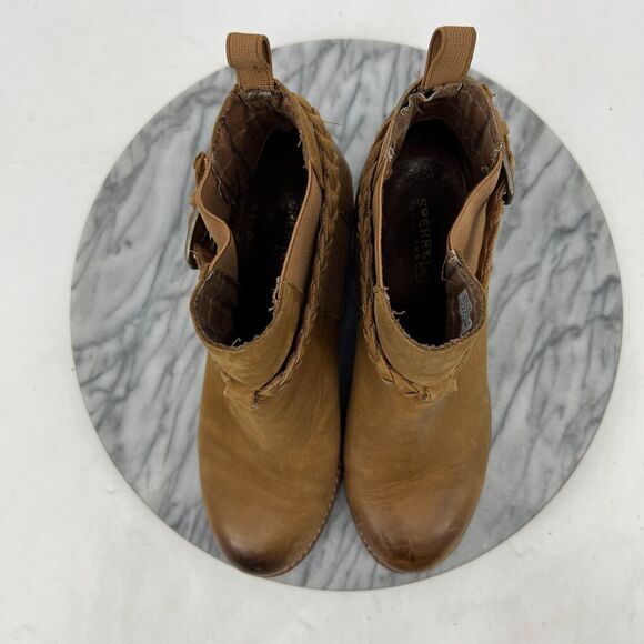 Sperry Womens 7.5 Brown Booties Top Sider Cognac Liberty Leather Shackle Buckle - Picture 8 of 11